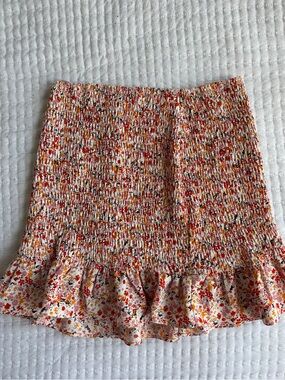 Floral Smocked Ruffle Mini Skirt - White/Red/Yellow